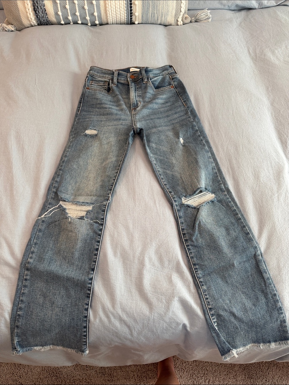 Sneak Peek Distressed Straight Leg Jeans - Blue